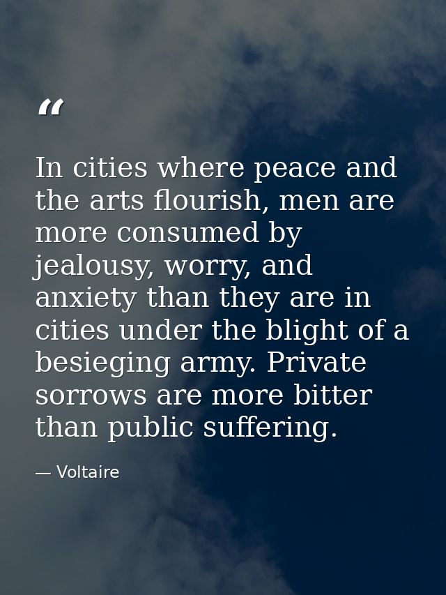 In cities where peace and the arts flourish, men are more consumed by jealousy, worry, and anxiety than they are in citi — Voltaire
