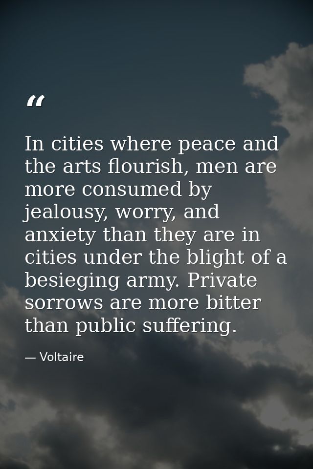 In cities where peace and the arts flourish, men are more consumed by jealousy, worry, and anxiety than they are in citi — Voltaire