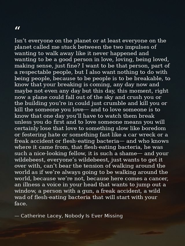 Isn’t everyone on the planet or at least everyone on the planet called me stuck between the two impulses of wanting to w — Catherine Lacey, Nobody Is Ever Missing