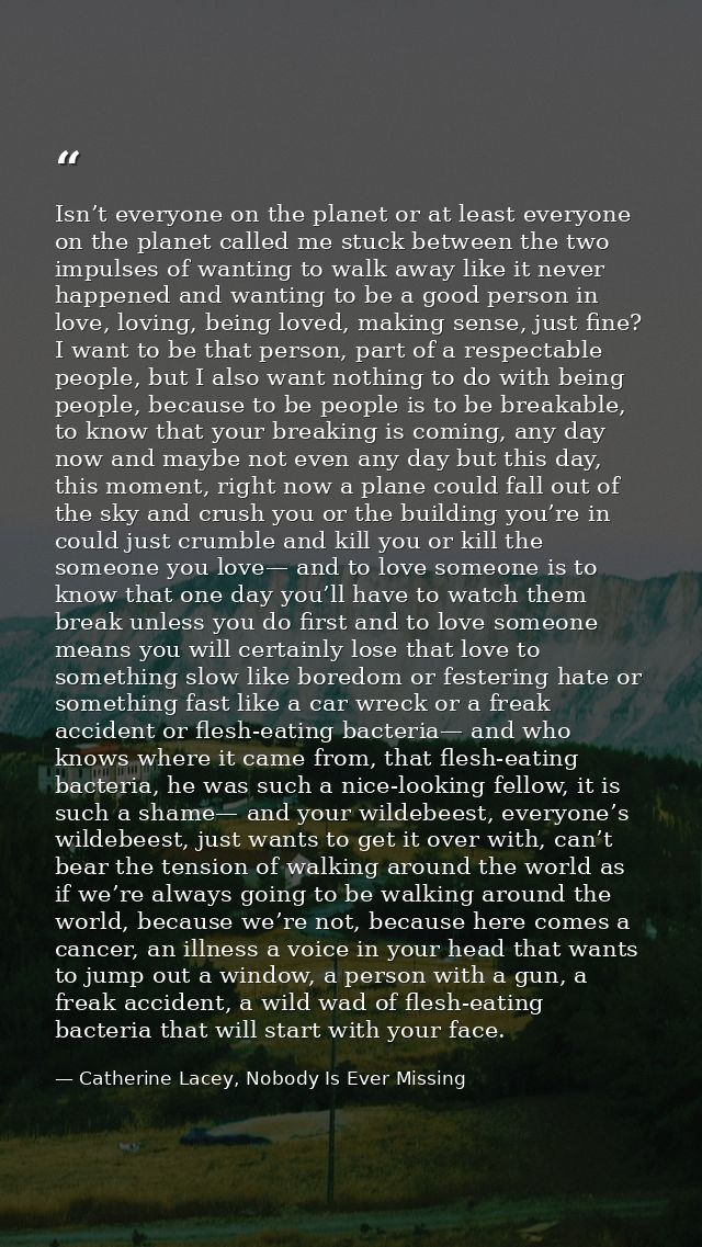 Isn’t everyone on the planet or at least everyone on the planet called me stuck between the two impulses of wanting to w — Catherine Lacey, Nobody Is Ever Missing