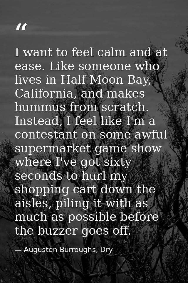 I want to feel calm and at ease. Like someone who lives in Half Moon Bay, California, and makes hummus from scratch. Ins — Augusten Burroughs, Dry