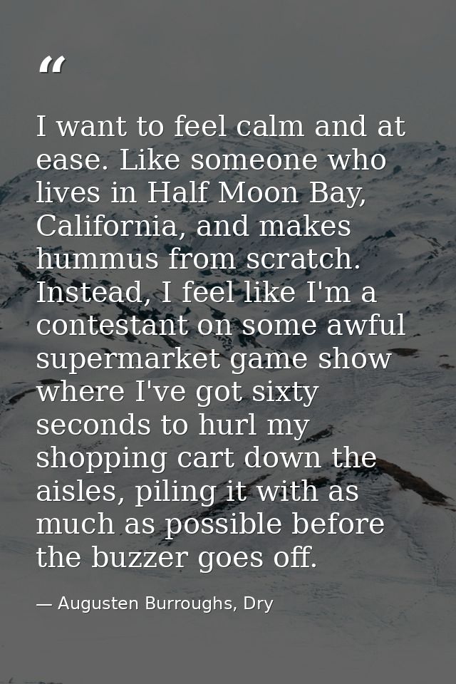 I want to feel calm and at ease. Like someone who lives in Half Moon Bay, California, and makes hummus from scratch. Ins — Augusten Burroughs, Dry