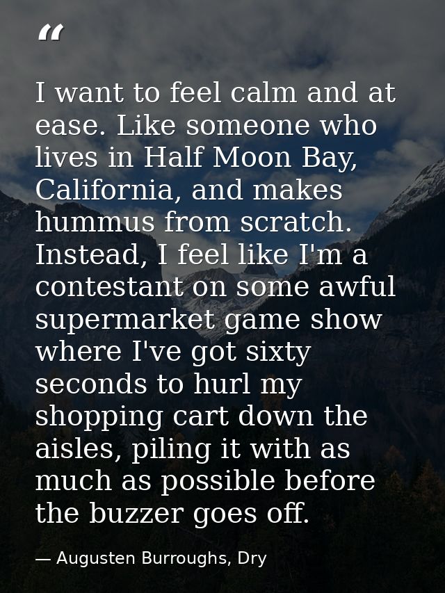 I want to feel calm and at ease. Like someone who lives in Half Moon Bay, California, and makes hummus from scratch. Ins — Augusten Burroughs, Dry