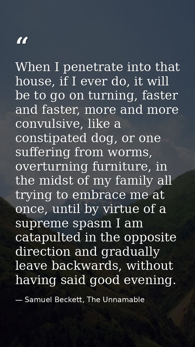 When I penetrate into that house, if I ever do, it will be to go on turning, faster and faster, more and more convulsive — Samuel Beckett, The Unnamable
