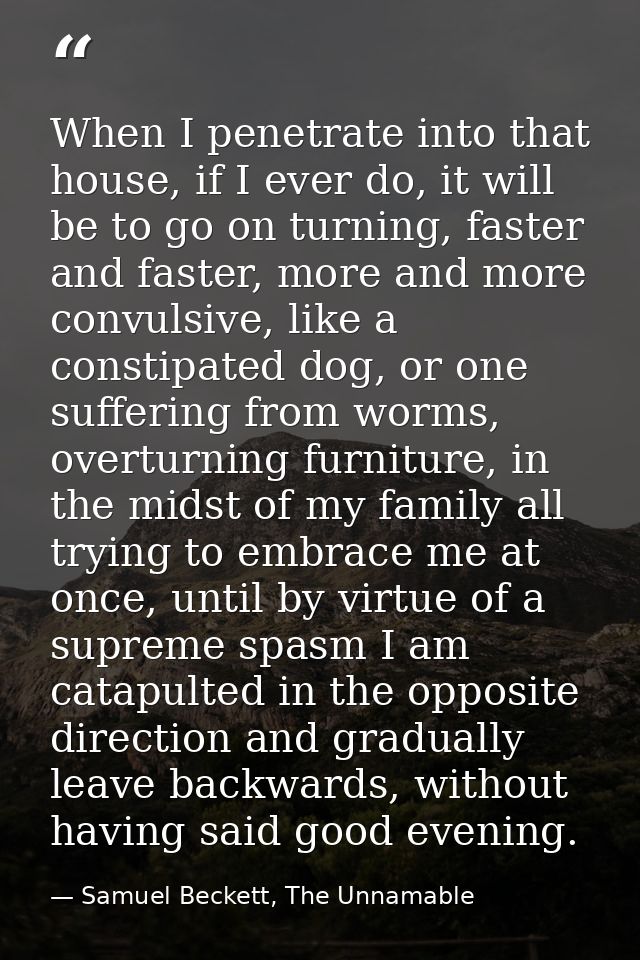 When I penetrate into that house, if I ever do, it will be to go on turning, faster and faster, more and more convulsive — Samuel Beckett, The Unnamable