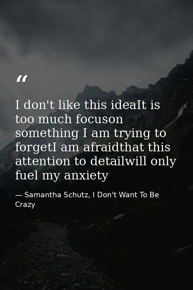 I don't like this ideaIt is too much focuson something I am trying to forgetI am afraidthat this attention to detailwill — Samantha Schutz, I Don't Want To Be Crazy