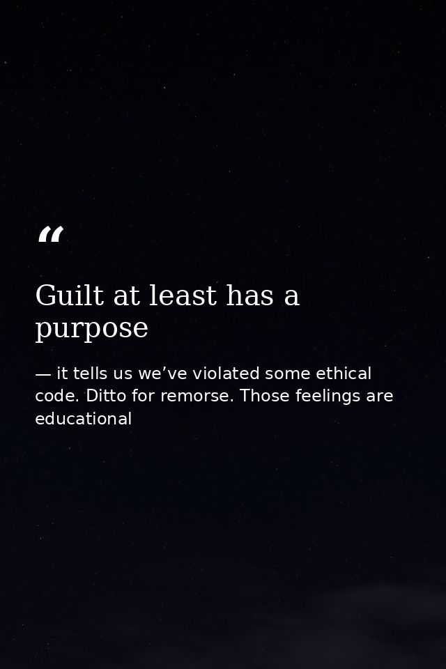 Guilt at least has a purpose — it tells us we’ve violated some ethical code. Ditto for remorse. Those feelings are educational