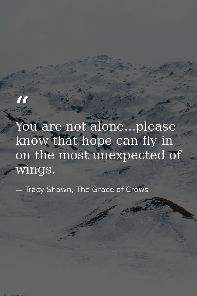You are not alone...please know that hope can fly in on the most unexpected of wings. — Tracy Shawn, The Grace of Crows