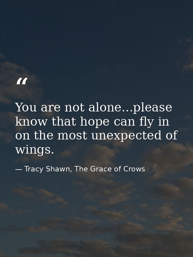 You are not alone...please know that hope can fly in on the most unexpected of wings. — Tracy Shawn, The Grace of Crows