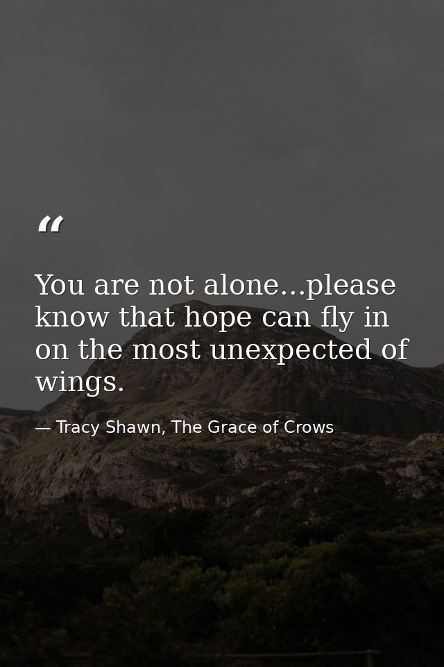 You are not alone...please know that hope can fly in on the most unexpected of wings. — Tracy Shawn, The Grace of Crows