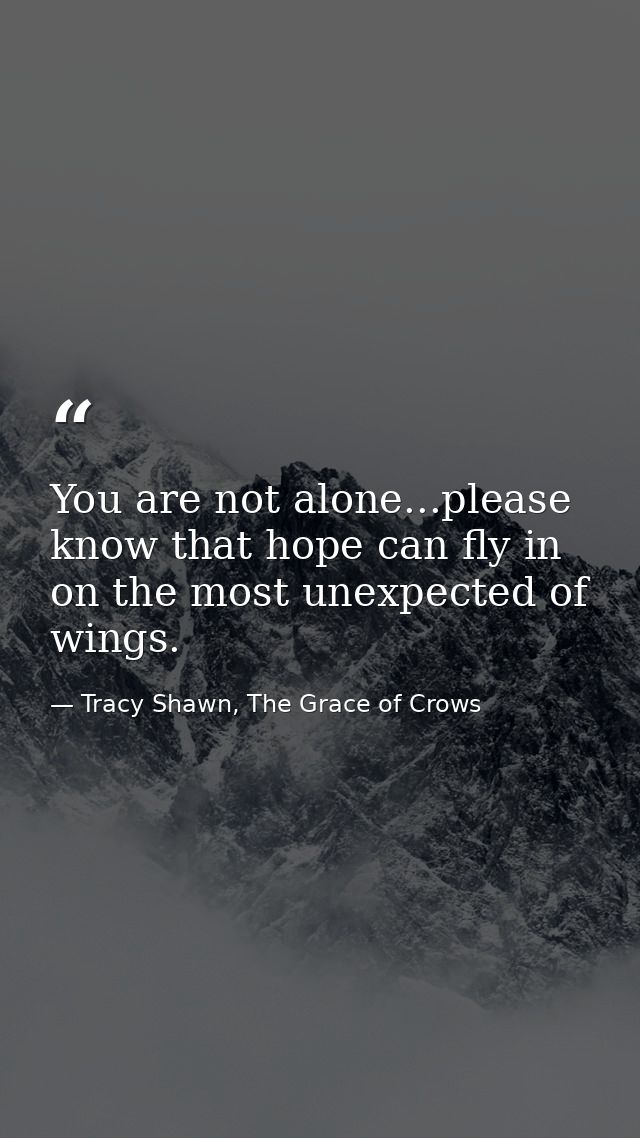 You are not alone...please know that hope can fly in on the most unexpected of wings. — Tracy Shawn, The Grace of Crows