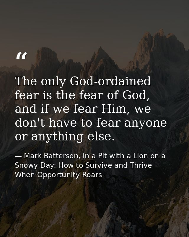 The only God-ordained fear is the fear of God, and if we fear Him, we don't have to fear anyone or anything else. — Mark Batterson, In a Pit with a Lion on a Snowy Day: How to Survive and Thrive When Opportunity Roars