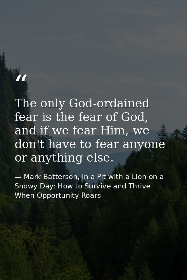 The only God-ordained fear is the fear of God, and if we fear Him, we don't have to fear anyone or anything else. — Mark Batterson, In a Pit with a Lion on a Snowy Day: How to Survive and Thrive When Opportunity Roars