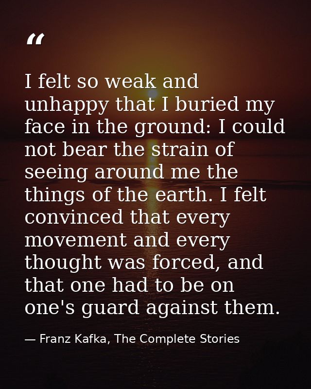 I felt so weak and unhappy that I buried my face in the ground: I could not bear the strain of seeing around me the thin — Franz Kafka, The Complete Stories
