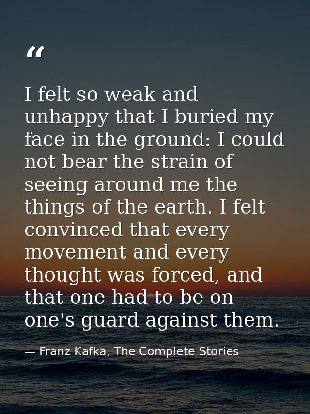 I felt so weak and unhappy that I buried my face in the ground: I could not bear the strain of seeing around me the thin — Franz Kafka, The Complete Stories