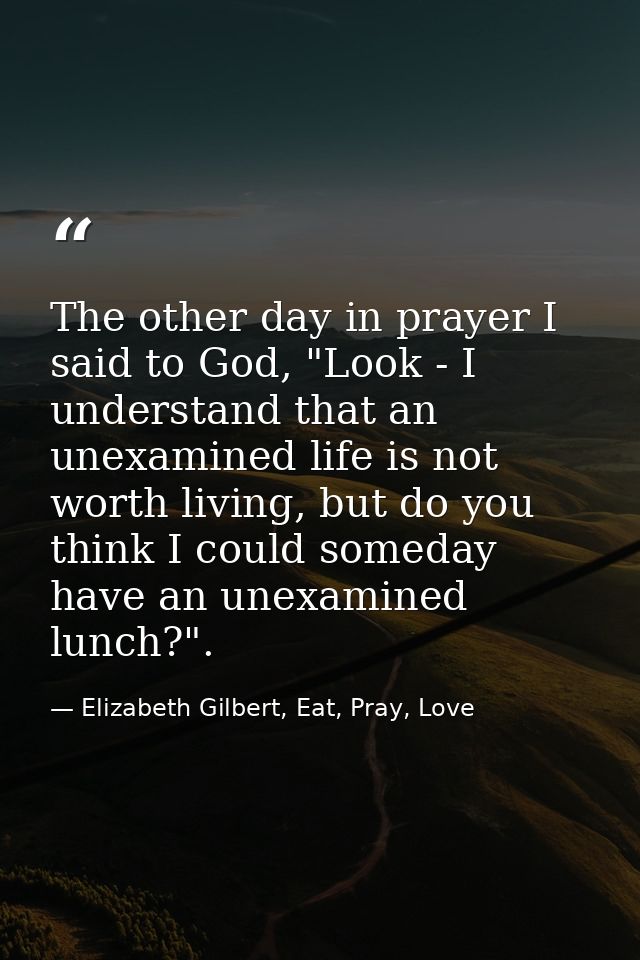 The other day in prayer I said to God, "Look - I understand that an unexamined life is not worth living, but do you thin — Elizabeth Gilbert, Eat, Pray, Love
