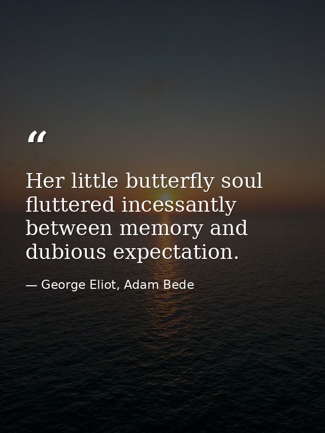 Her little butterfly soul fluttered incessantly between memory and dubious expectation. — George Eliot, Adam Bede