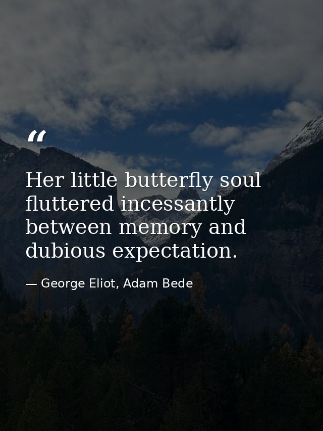 Her little butterfly soul fluttered incessantly between memory and dubious expectation. — George Eliot, Adam Bede