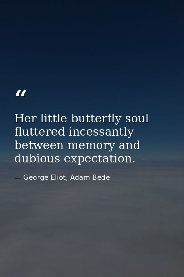 Her little butterfly soul fluttered incessantly between memory and dubious expectation. — George Eliot, Adam Bede
