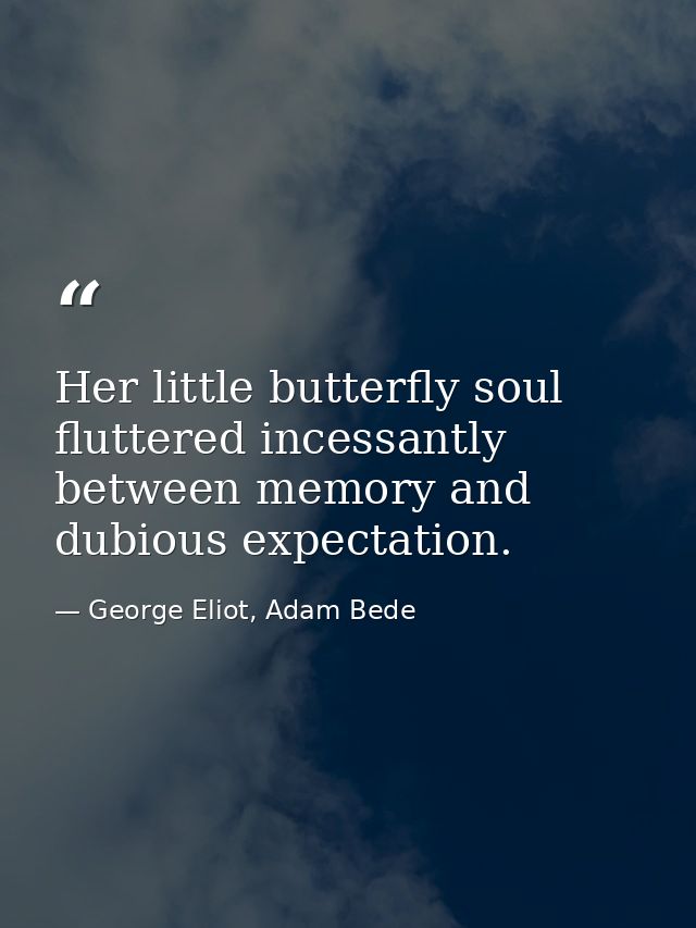 Her little butterfly soul fluttered incessantly between memory and dubious expectation. — George Eliot, Adam Bede