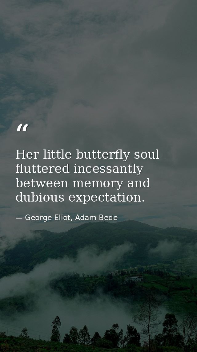 Her little butterfly soul fluttered incessantly between memory and dubious expectation. — George Eliot, Adam Bede