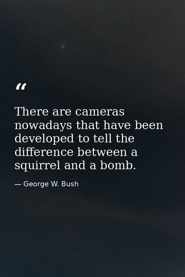 There are cameras nowadays that have been developed to tell the difference between a squirrel and a bomb. — George W. Bush