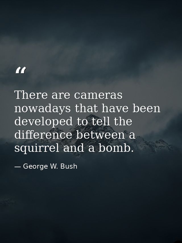 There are cameras nowadays that have been developed to tell the difference between a squirrel and a bomb. — George W. Bush