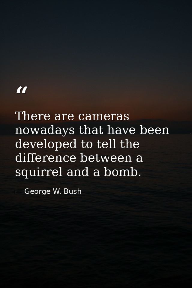 There are cameras nowadays that have been developed to tell the difference between a squirrel and a bomb. — George W. Bush