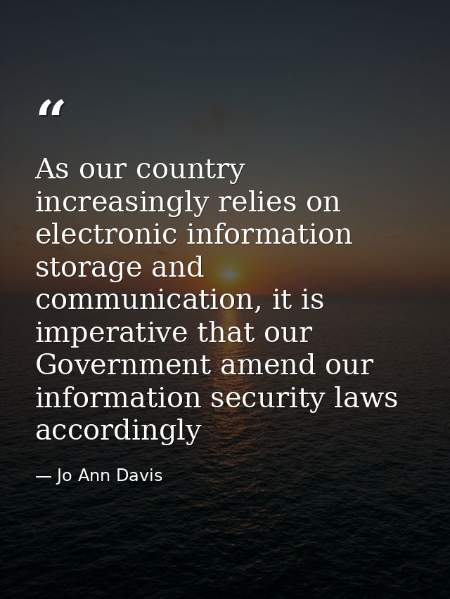 As our country increasingly relies on electronic information storage and communication, it is imperative that our Govern — Jo Ann Davis