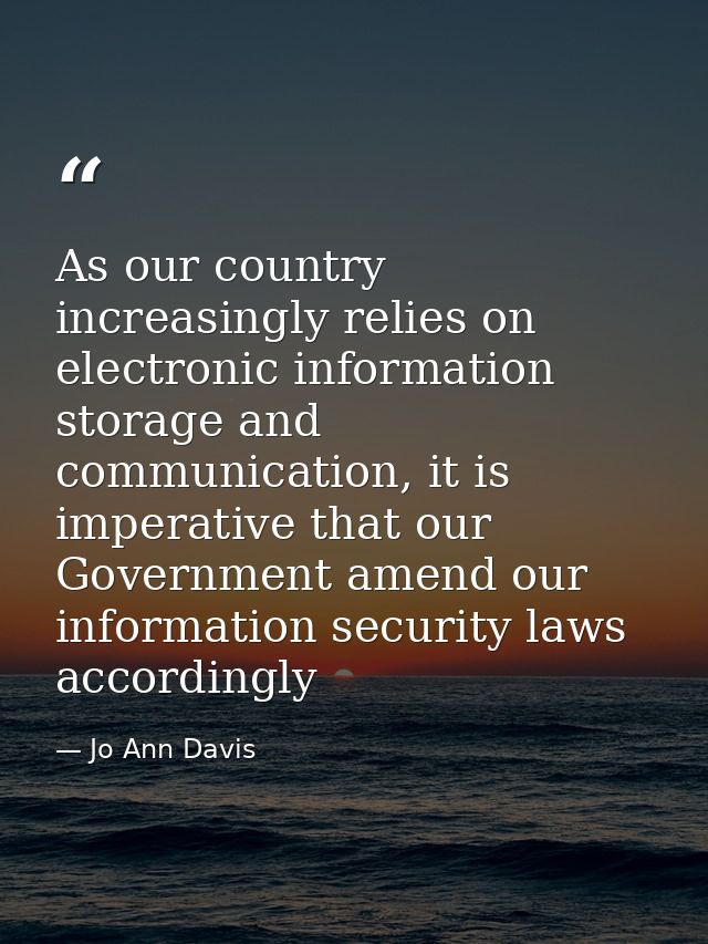 As our country increasingly relies on electronic information storage and communication, it is imperative that our Govern — Jo Ann Davis