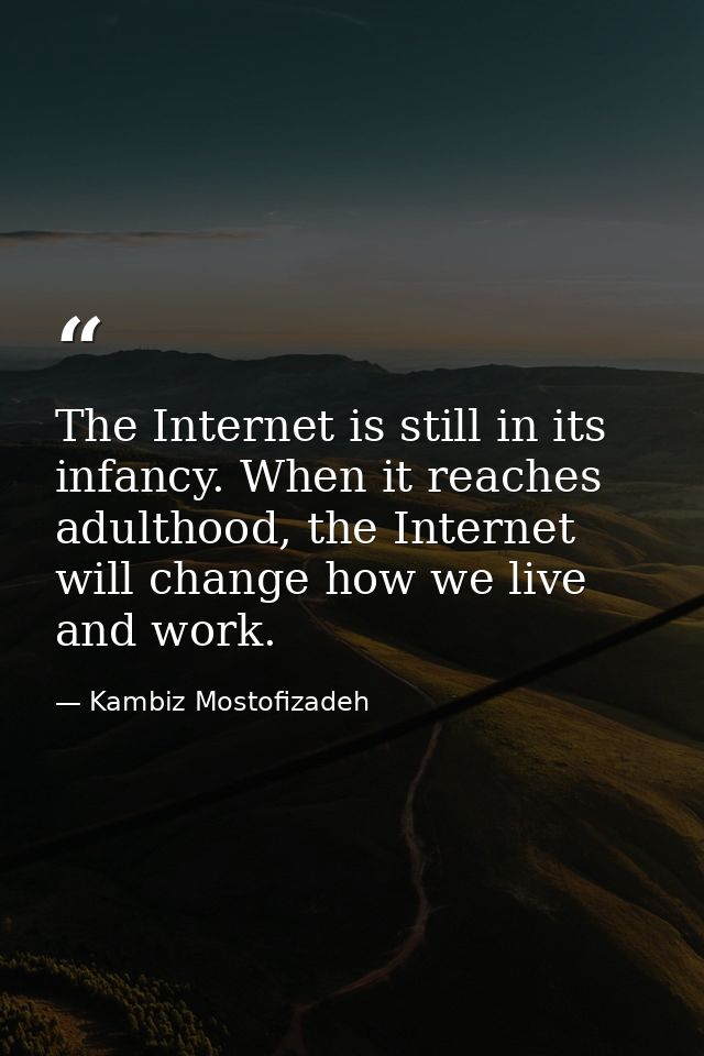 The Internet is still in its infancy. When it reaches adulthood, the Internet will change how we live and work. — Kambiz Mostofizadeh