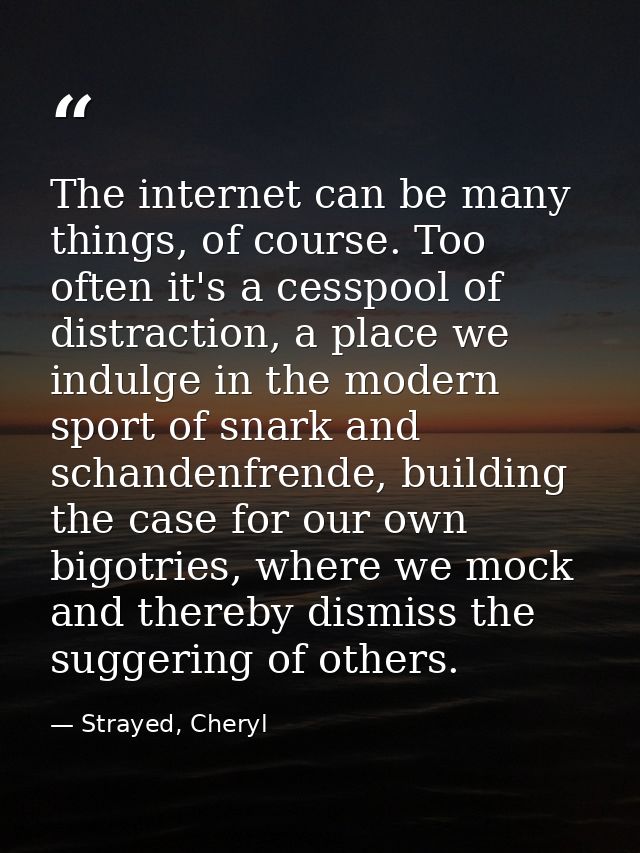 The internet can be many things, of course. Too often it's a cesspool of distraction, a place we indulge in the modern s — Strayed, Cheryl