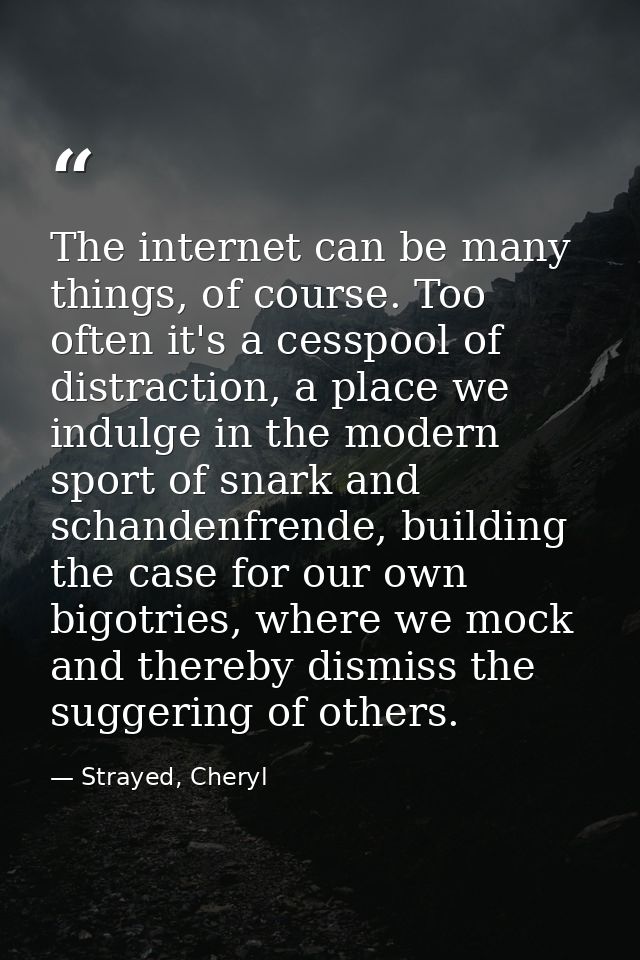 The internet can be many things, of course. Too often it's a cesspool of distraction, a place we indulge in the modern s — Strayed, Cheryl