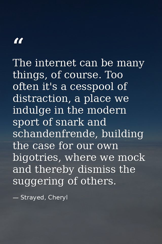The internet can be many things, of course. Too often it's a cesspool of distraction, a place we indulge in the modern s — Strayed, Cheryl