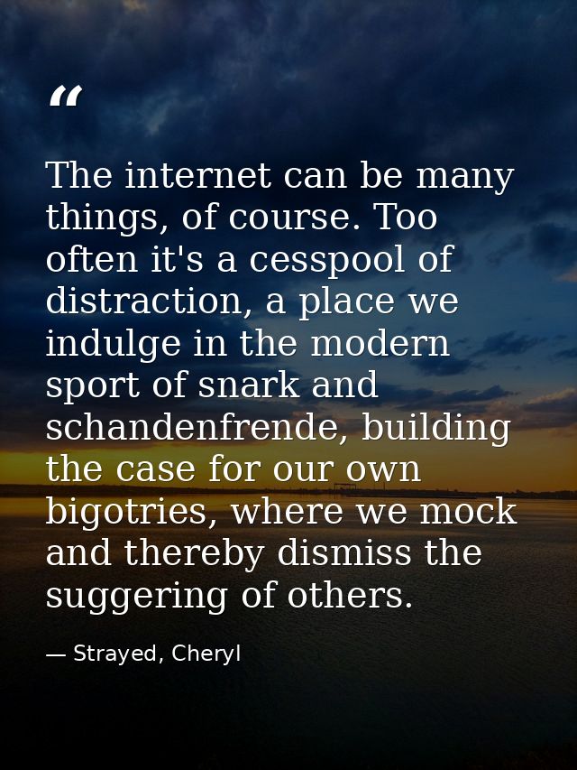 The internet can be many things, of course. Too often it's a cesspool of distraction, a place we indulge in the modern s — Strayed, Cheryl