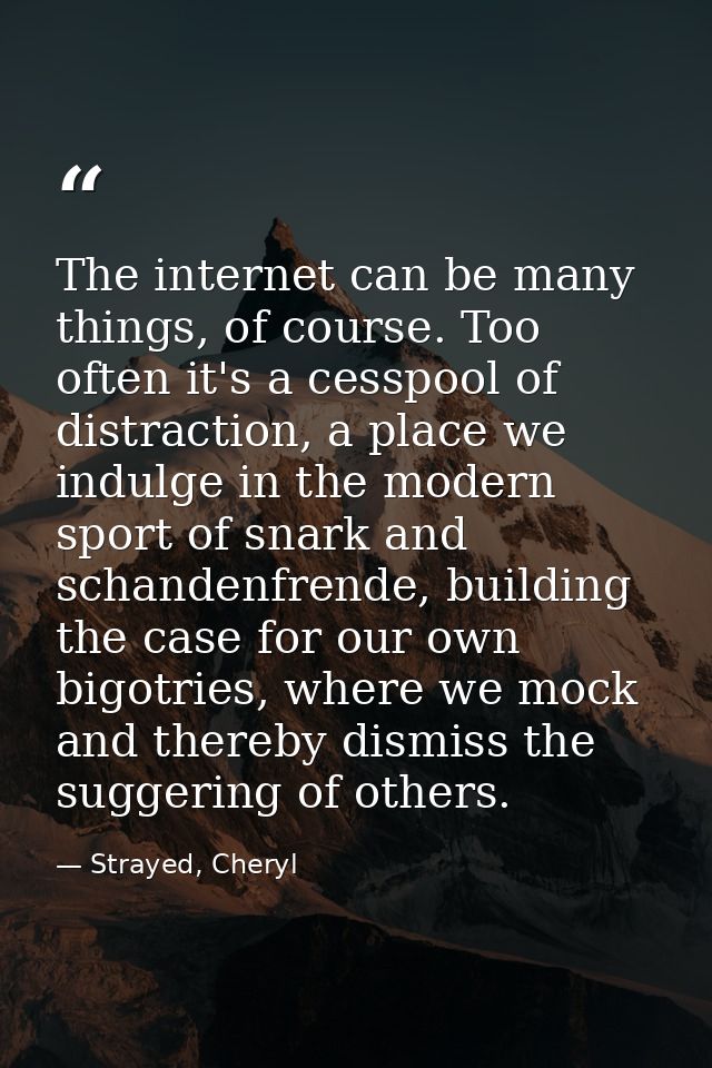 The internet can be many things, of course. Too often it's a cesspool of distraction, a place we indulge in the modern s — Strayed, Cheryl