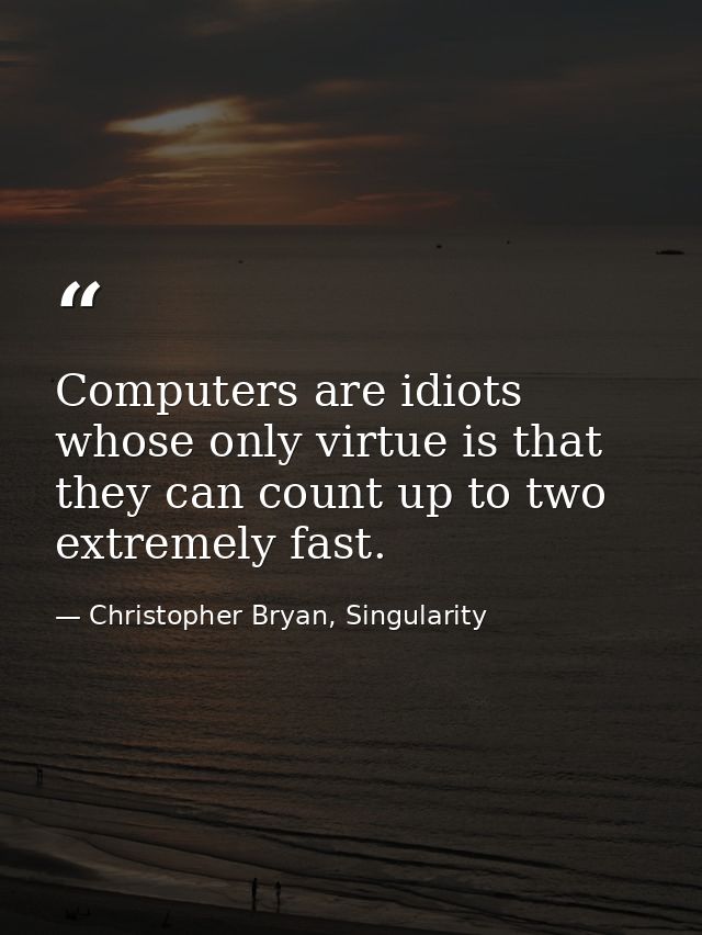 Computers are idiots whose only virtue is that they can count up to two extremely fast. — Christopher Bryan, Singularity