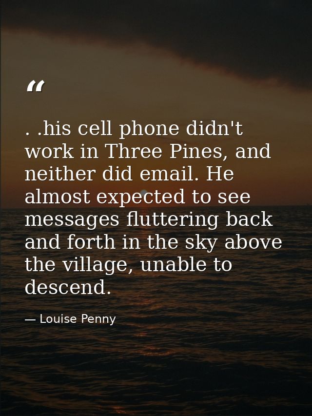 . .his cell phone didn't work in Three Pines, and neither did email. He almost expected to see messages fluttering back  — Louise Penny