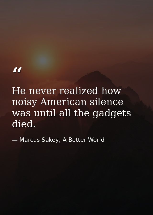 He never realized how noisy American silence was until all the gadgets died. — Marcus Sakey, A Better World