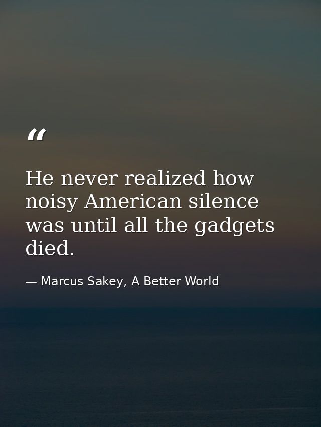 He never realized how noisy American silence was until all the gadgets died. — Marcus Sakey, A Better World