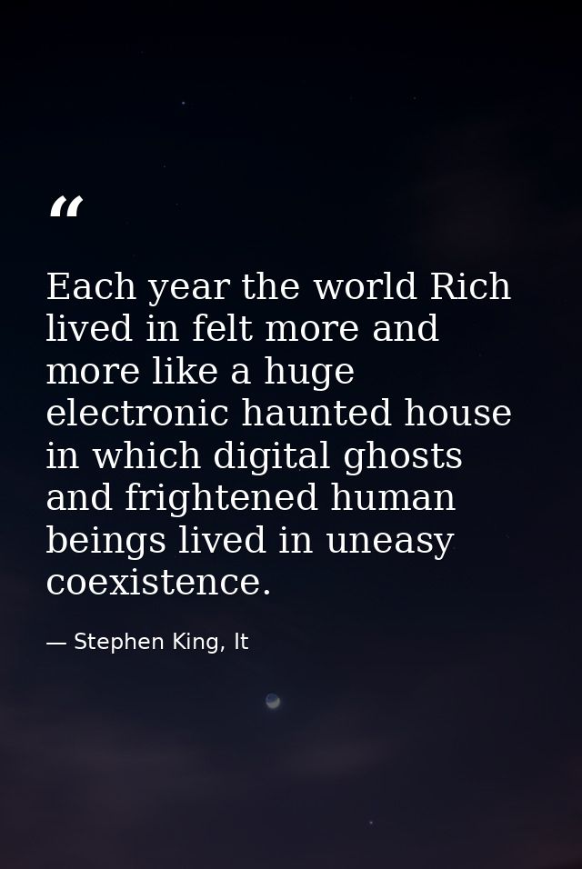 Each year the world Rich lived in felt more and more like a huge electronic haunted house in which digital ghosts and fr — Stephen King, It