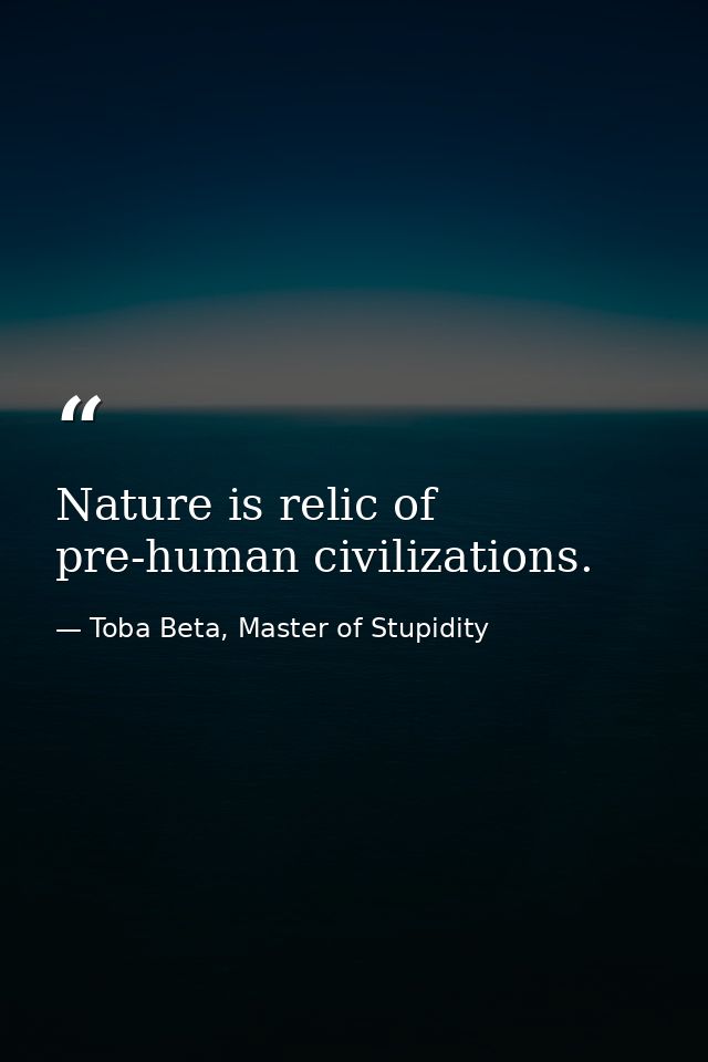 Nature is relic of pre-human civilizations. — Toba Beta, Master of Stupidity