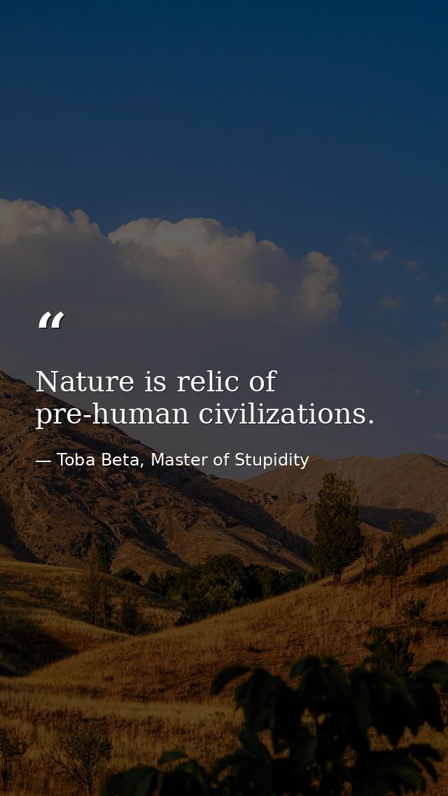 Nature is relic of pre-human civilizations. — Toba Beta, Master of Stupidity