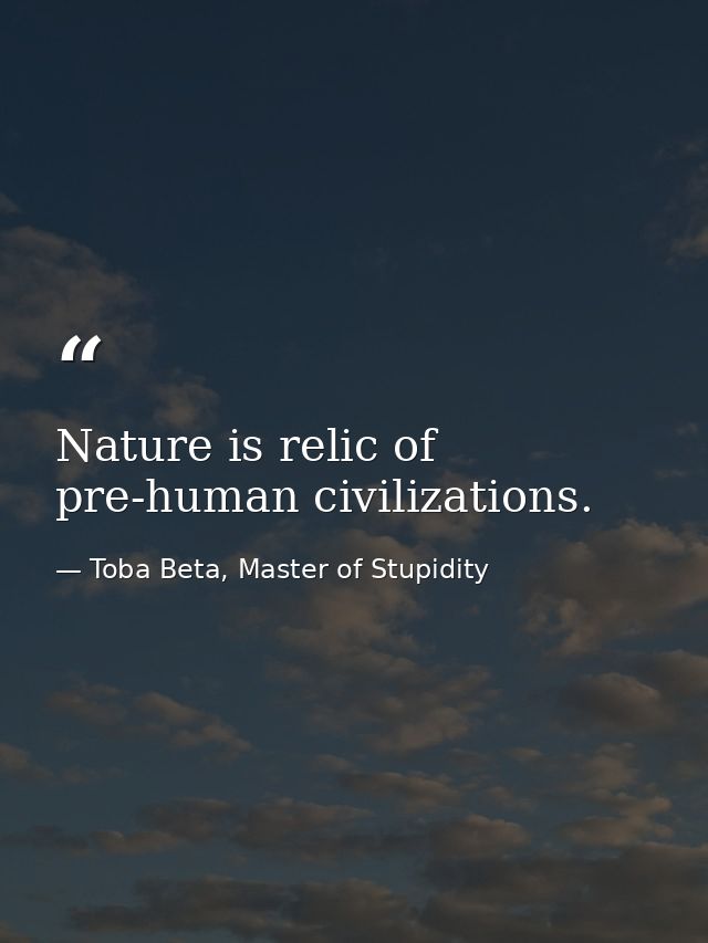 Nature is relic of pre-human civilizations. — Toba Beta, Master of Stupidity