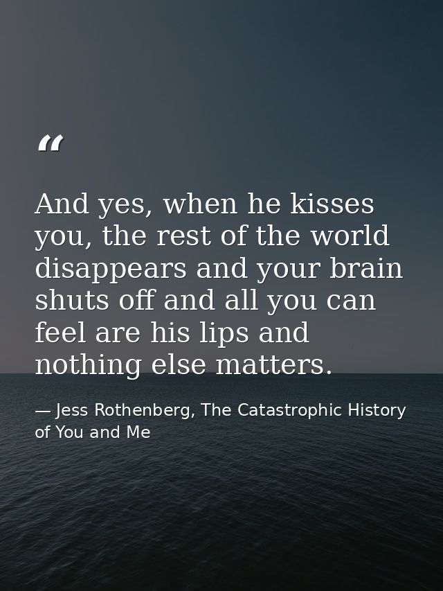 And yes, when he kisses you, the rest of the world disappears and your brain shuts off and all you can feel are his lips — Jess Rothenberg, The Catastrophic History of You and Me