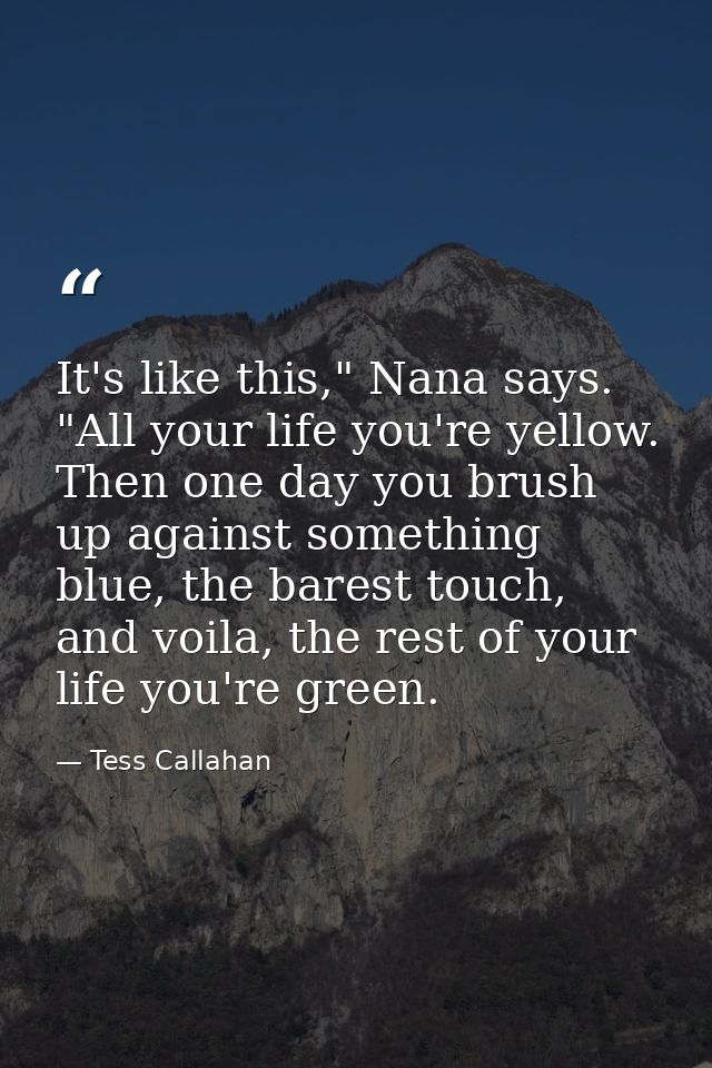 It's like this," Nana says. "All your life you're yellow. Then one day you brush up against something blue, the barest t — Tess Callahan