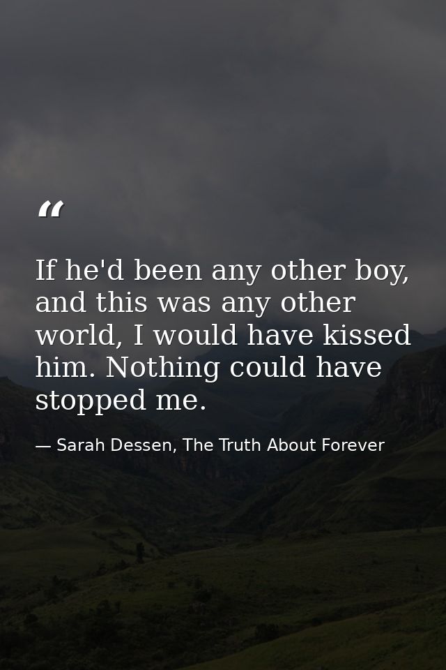 If he'd been any other boy, and this was any other world, I would have kissed him. Nothing could have stopped me. — Sarah Dessen, The Truth About Forever