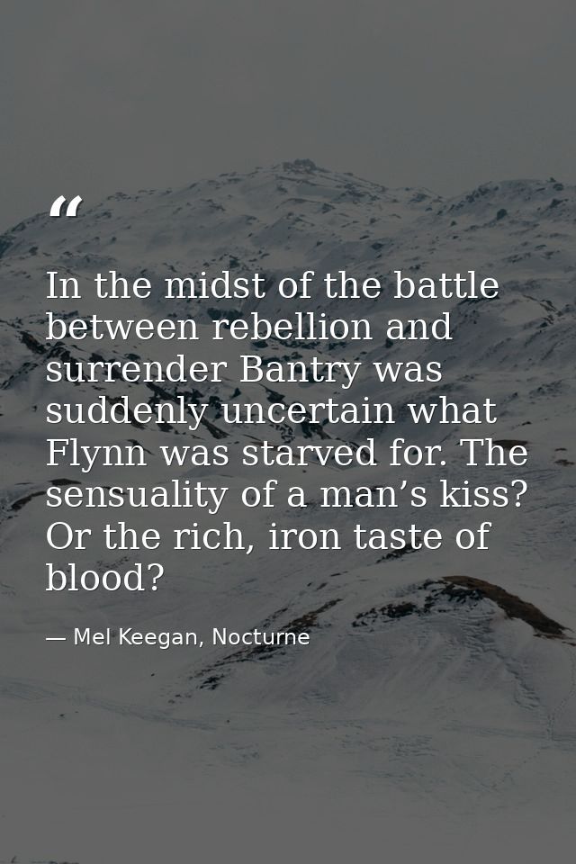 In the midst of the battle between rebellion and surrender Bantry was suddenly uncertain what Flynn was starved for. The — Mel Keegan, Nocturne