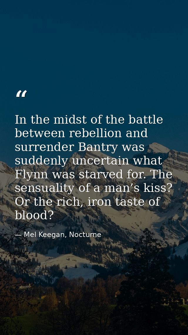 In the midst of the battle between rebellion and surrender Bantry was suddenly uncertain what Flynn was starved for. The — Mel Keegan, Nocturne