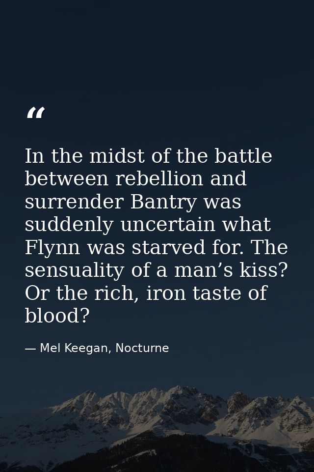 In the midst of the battle between rebellion and surrender Bantry was suddenly uncertain what Flynn was starved for. The — Mel Keegan, Nocturne